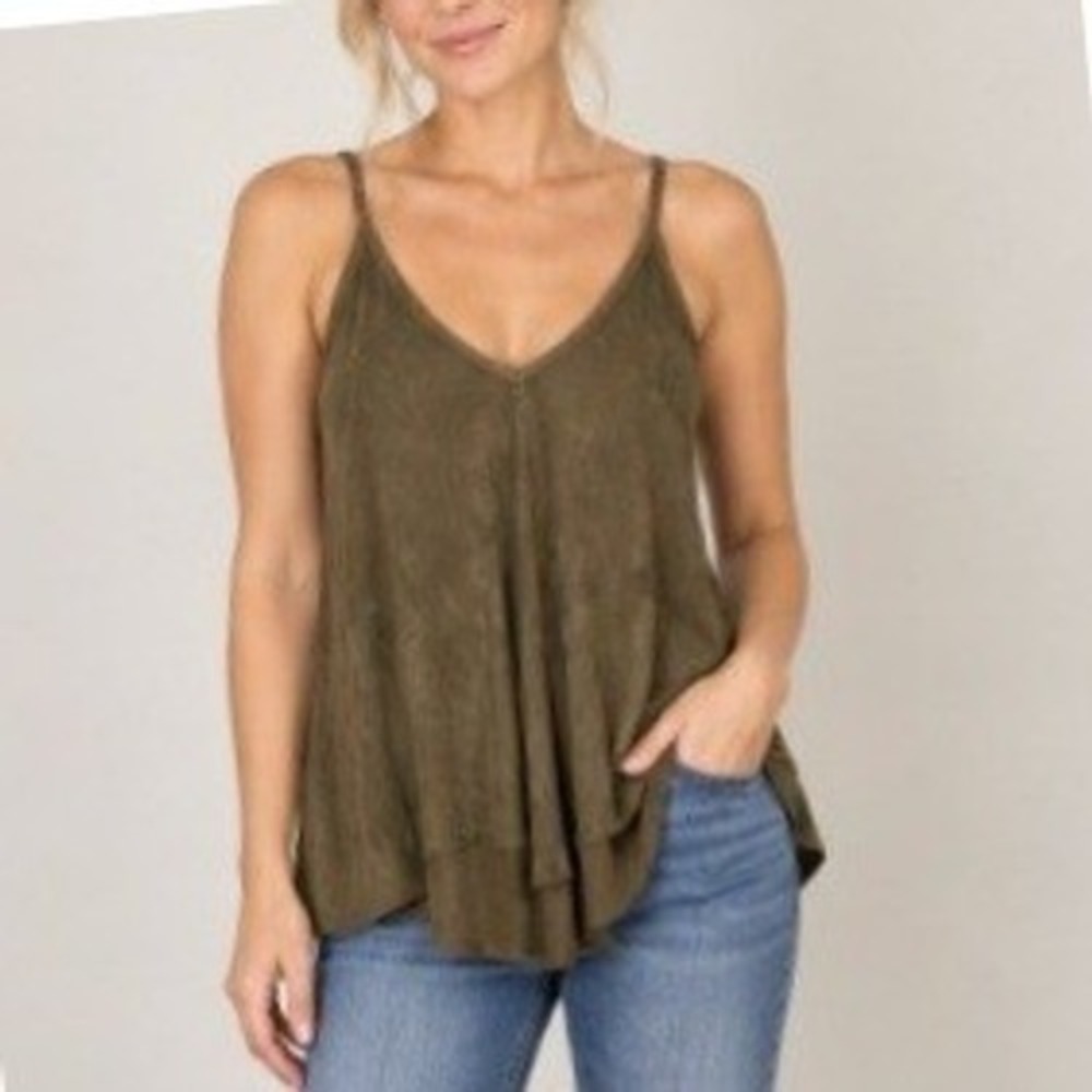 Vtg Annabelle Tank Top Women Large Brown Faux Suede V-Neck Strappy Boho Festival